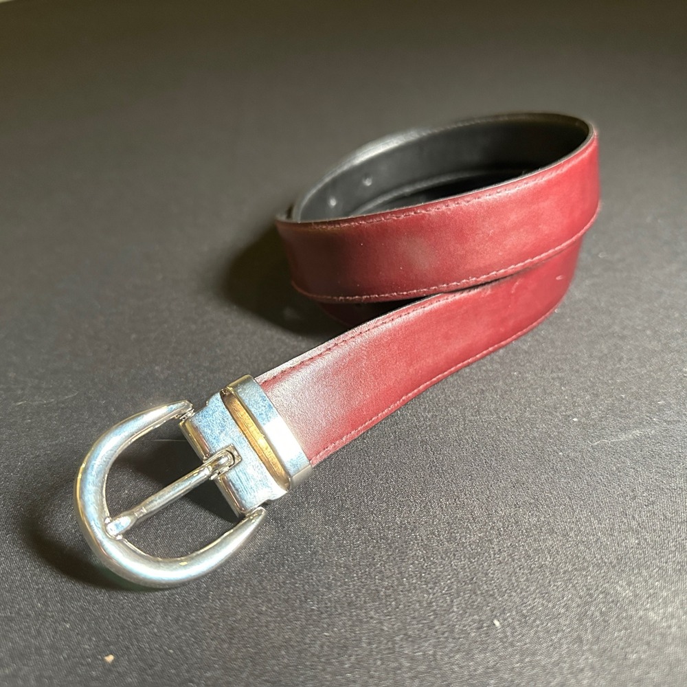 Reversible Belt Burgundy Black Leather Silver Buckle Made in Italy